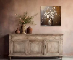 EUROART Bilder Ohne Rahmen-Wandbild 50 x 50 cm White Flowers On Gold II Beige
