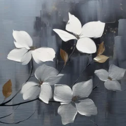Bilder Ohne Rahmen|EUROART Wandbild 50 x 50 cm White Flowers On Silver VIII Grau