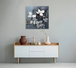 Bilder Ohne Rahmen|EUROART Wandbild 50 x 50 cm White Flowers On Silver VIII Grau