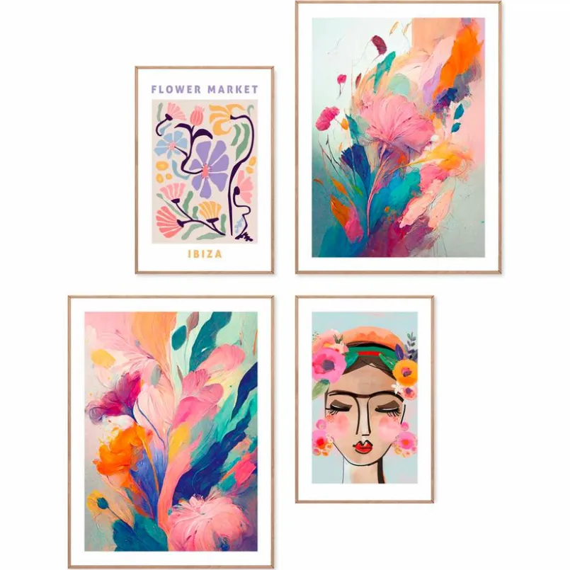 Bilder Mit Rahmen|Reinders Wandbild Floral Colourful 4tlg. Bunt