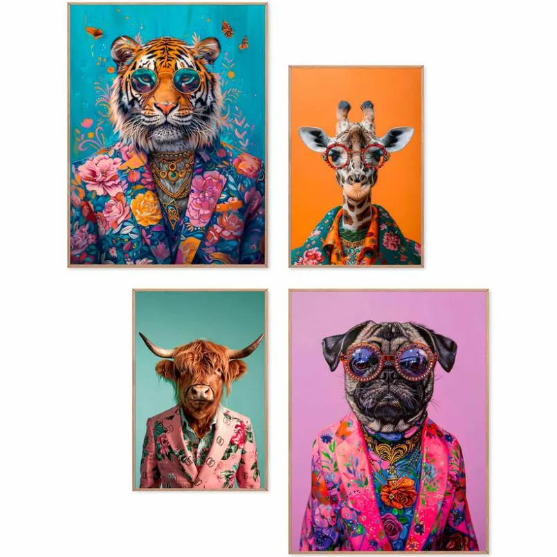 Bilder Mit Rahmen|Reinders Wandbild Funky Animals 4tlg. Bunt