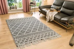 Natur(Look) Teppiche-Webteppich Tassels 140 x 190 cm Schwarz