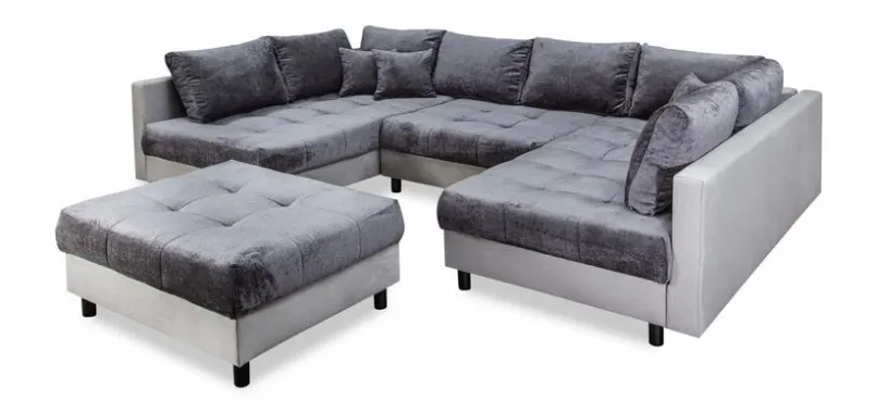 BOOOM Sofas & Couches-Wohnlandschaft mit Hocker Antonia Anthrazit